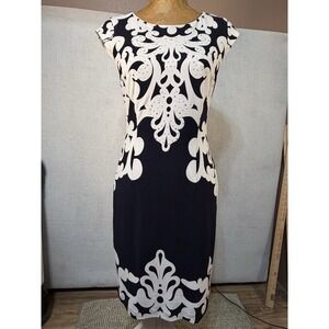 Joseph Ribkoff Women 6 Black/White Floral Embellished Cap Sleeve Sheath Dress